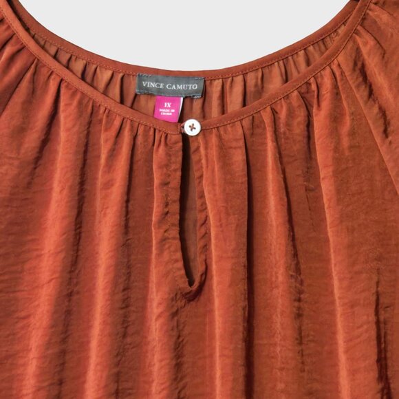 Vince Camuto Long Sleeve Keyhole Rumple Peasant Blouse Rustic Orange 1X NWT - Picture 4 of 8
